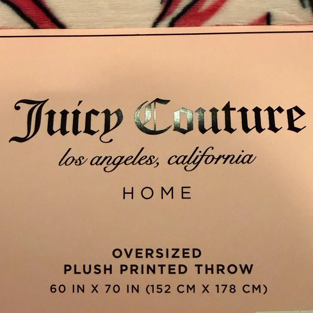 NWT Juicy Couture Pink Cherries & Ribbons Oversized Plush Throw Blanket 60